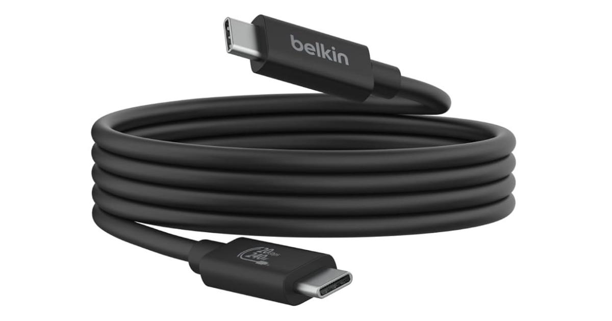 Belkin Connect USB4 Cable (4ft/1.2M Power Cable), USB-C to USB-C Cable w/ 240W Power Delivery + 20Gbps - USB4 Compliant Power Cable, Compatible with MacBook, Windows, Chromebook, & More - Black