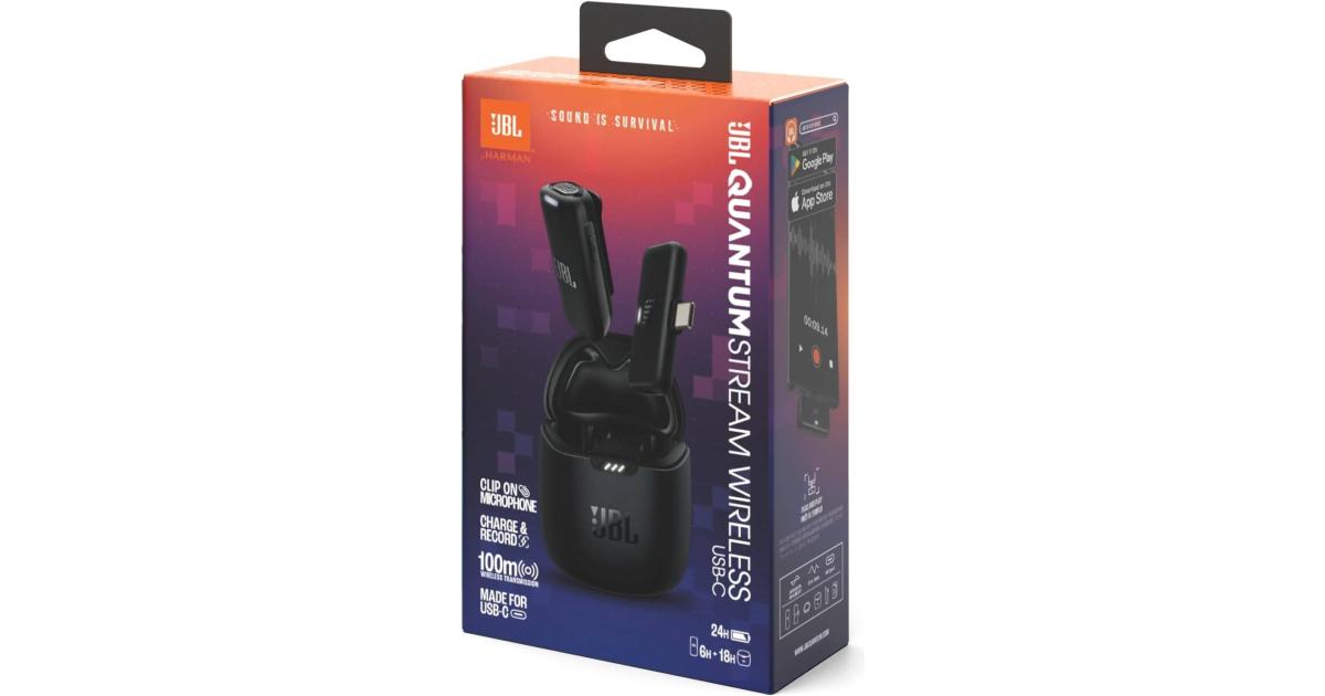 JBL Quantum Stream Wireless USB-C - Wearable Wireless Streaming Microphone for Crystal Clear Recordings, 24 Hours of Recording time, Plus Speed Charge, Included Windscreen for Noise Reduction - Black