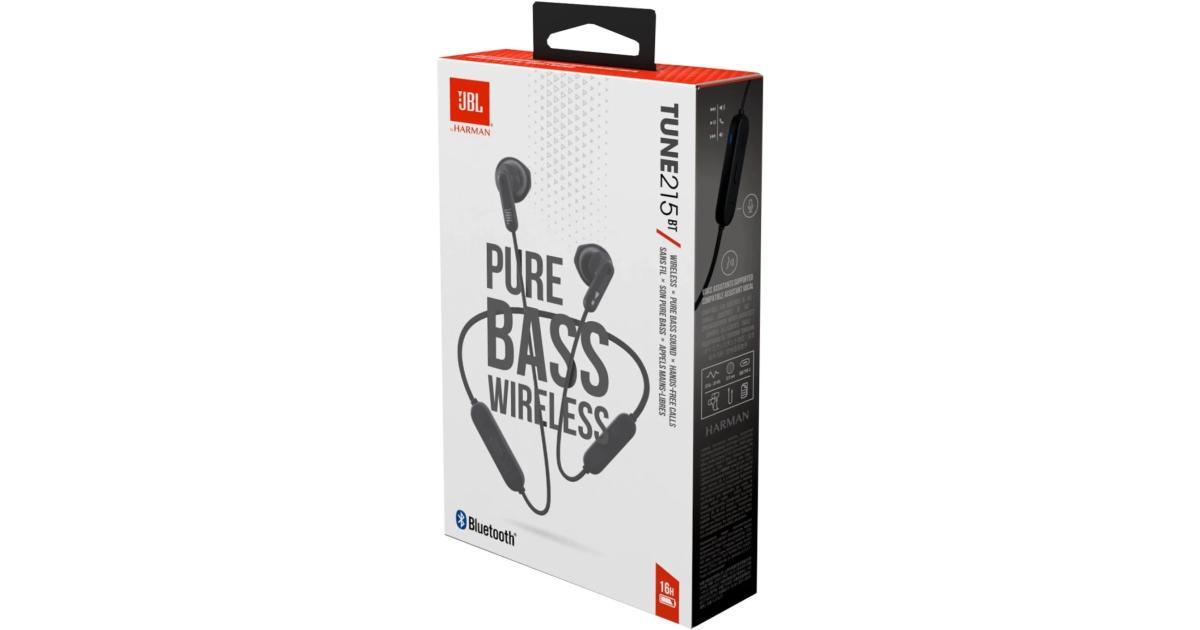 سماعات JBL Tune 215BT - Wireless Earbud - Wireless earbud deliver powerful JBL Pure Bass sound in a rainbow of premium finishes. - Black