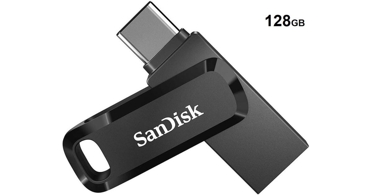 SanDisk 128GB Ultra Dual Drive Go 2-in-1 Flash Drive, 128GB Capacity, Type-A and Type-C Connectors, USB 3.2 Gen 1, 400 MB/s Max Read Speed, Swivel Cover with Keyring Hole, Black