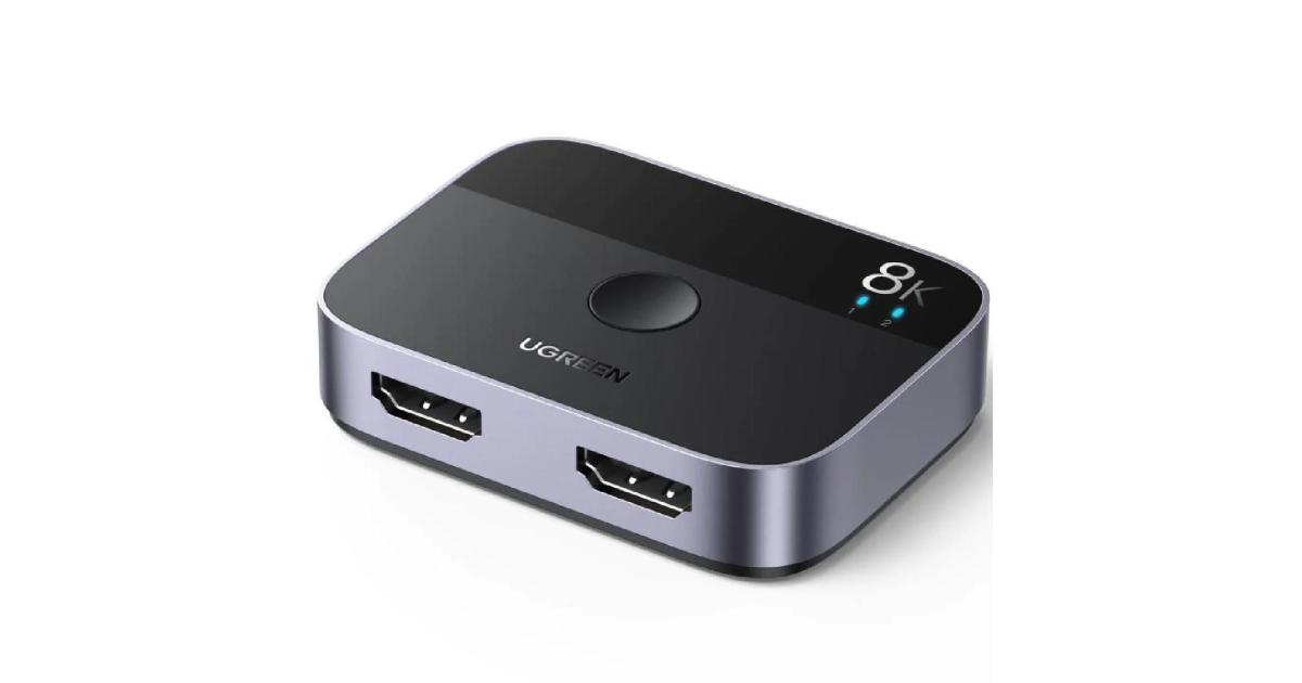 UGREEN HDMI 2.1 محول HDMI 8K@60 هرتز ثنائي الاتجاه، 2 في 1 مخرج و1 في 2 مخرج، محول HDMI 4K@120 هرتز، يدعم 3D/CEC/HDR/Dolby، متوافق مع PS5/PS4 / Xbox Apple TV Blu-Ray Player - أسود