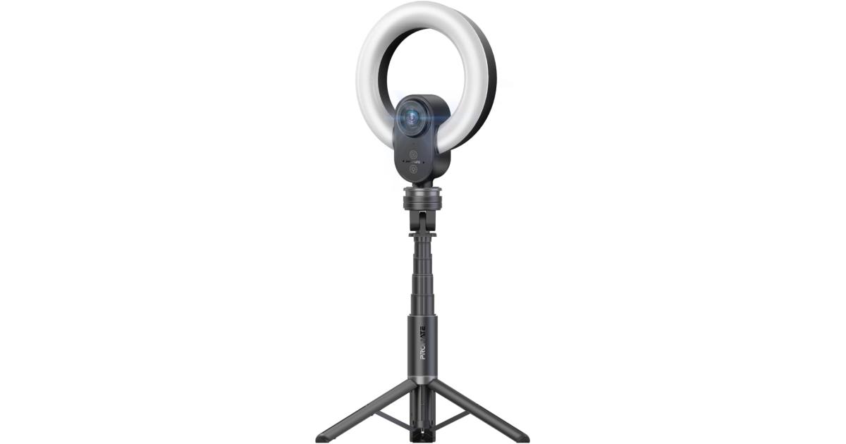 كاميرات ويب Promate VistaCam High-Precision 2K Ultra HD with Adjustable Ring Light, 90° Wide Angle Autofocus, Dual Omni-Directional Mics, and Universal Compatibility for Windows, macOS, and Linux, Black