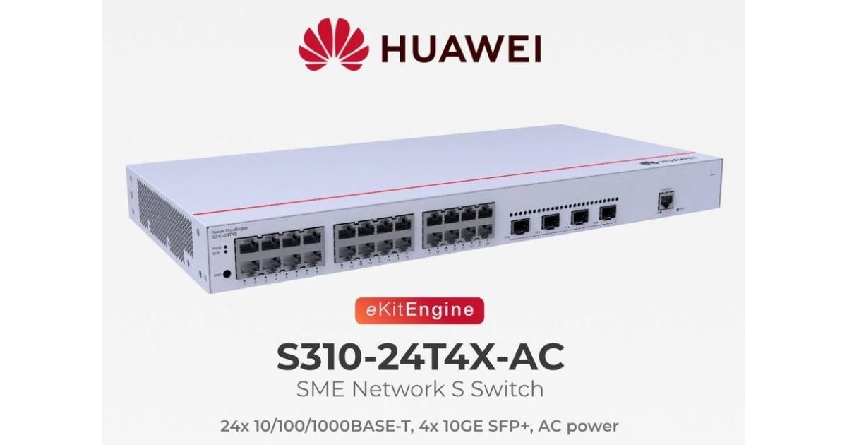 Huawei eKit S310-24T4X L2+ Managed Switch 24 Port Gigabit, 4 SFP+ 10G, VLAN, Static Route, PBR, IGMP, DHCP Snooping, LACP, VRRP, Port Security, Cloud Managed