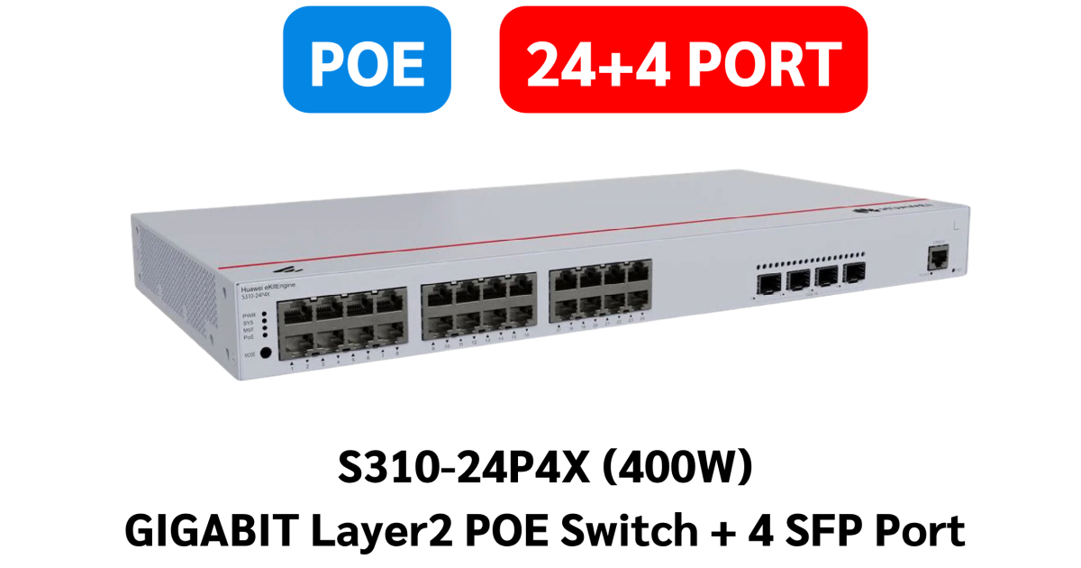 Huawei EKit S310-24P4X L2+ Managed Switch 24 Port Gigabit ( 24 POE – 400 Watt ) + 4 10GE SFP+ Ports