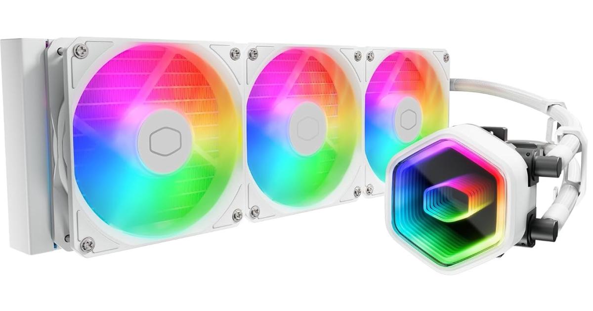 معالج Cooler Master 360 Core II Liquid AIO Cooler – 360mm Radiator, 3X ARGB PWM Fans, Infinity Mirror Dual-Chamber Pump, Quiet Cooling & Easy Installation, AMD AM5/AM4 & Intel LGA 1851/1700, White