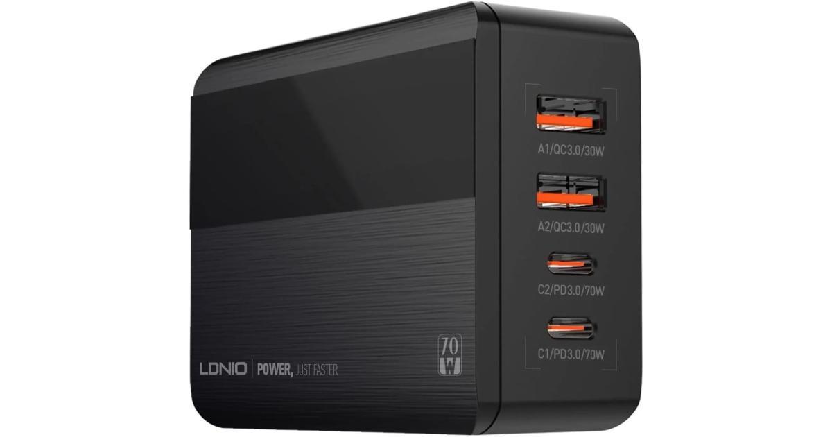 LDNIO A4808Q 70W GaN SUPER FAST CHARGING Desktop Charging for mobile phone and laptop with CE certification - Black