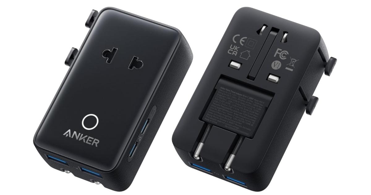 Anker Nano Travel Adapter, 5-Port Power Adapter with 1× 2-Pin AC, 2 USB A, 2 USB C for 20W, Smart Temperature Control, Works in 200+ Countries, not a Voltage Converter, Travel Essentials (1-Pack) - Black