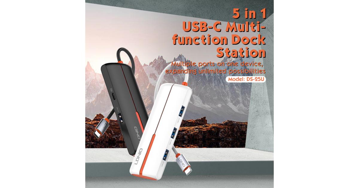 لابتوب LDNIO DS-25U Docking Stations and Power Adapters Industrial USB C 3.0 HUB for Macbook 5 in 1 Port USB Hub - Black