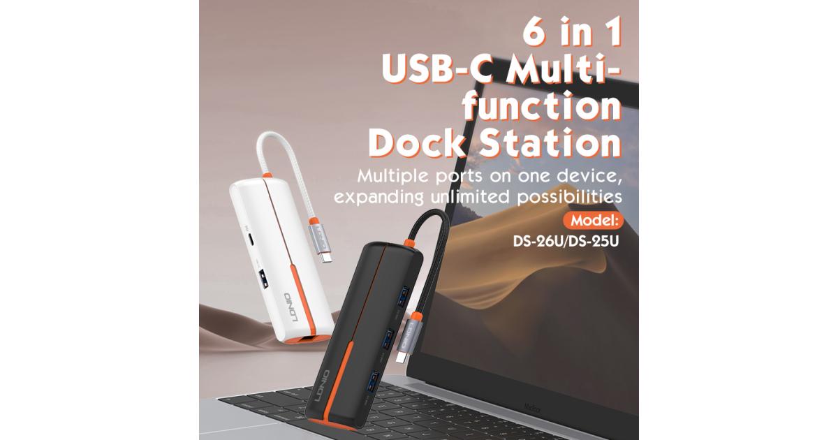 LDNIO DS-26U 6-in-1 PD Power Charging Multifunction Type c to USB Hub for macbook Usb Hubs - White