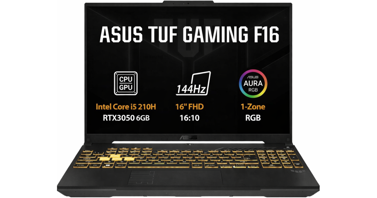 ASUS TUF F16 (2025) FX607VU Intel Core 5 210H 8-Cores w/ Nvidia RTX 3050 6GB DDR6 & 16" IPS 144Hz Display - Black