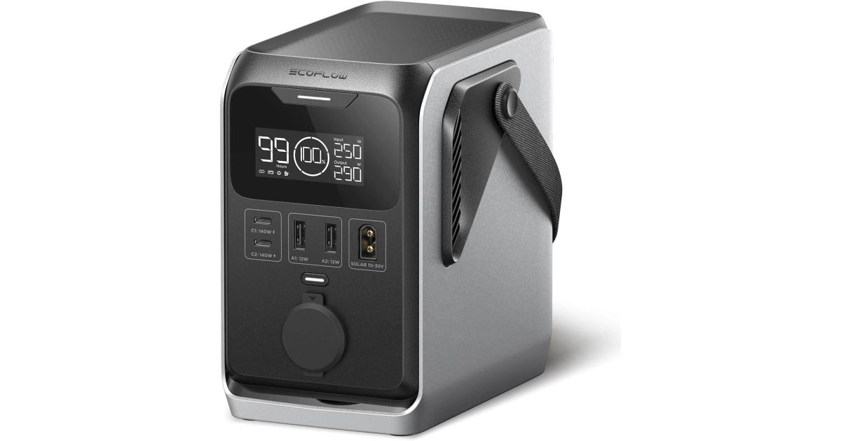 باور بنك (شاحن متنقل) EcoFlow TRAIL 300 DC Portable Power Station, 288Wh LiFePO4 , 300W DC Output, Compact Solar Generator for Camping, Travel, and Emergency Power