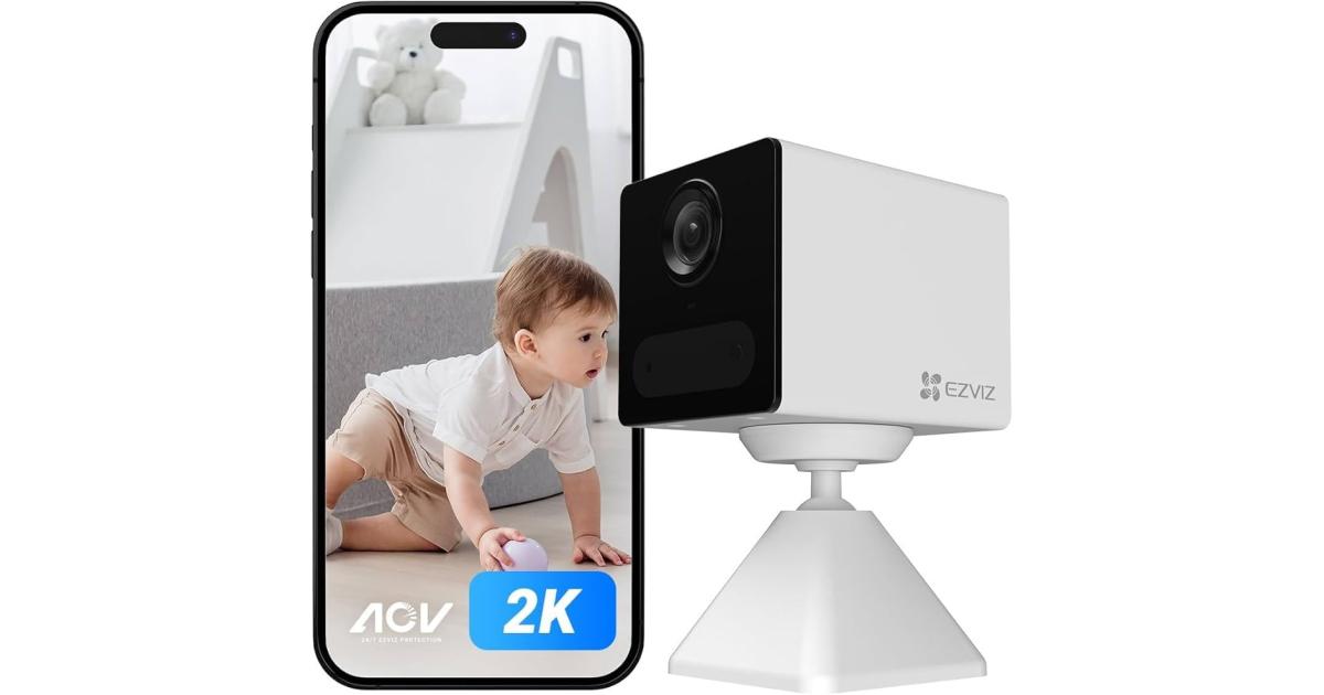Ezviz CB2 4G Smart Home Battery Camera, 2K Resolution, Always-On Video Mode, Two-Way Talk, Magnetic Base, IR Night Vision, Time-Lapse Recording, 2000mAh Rechargeable Battery, White
