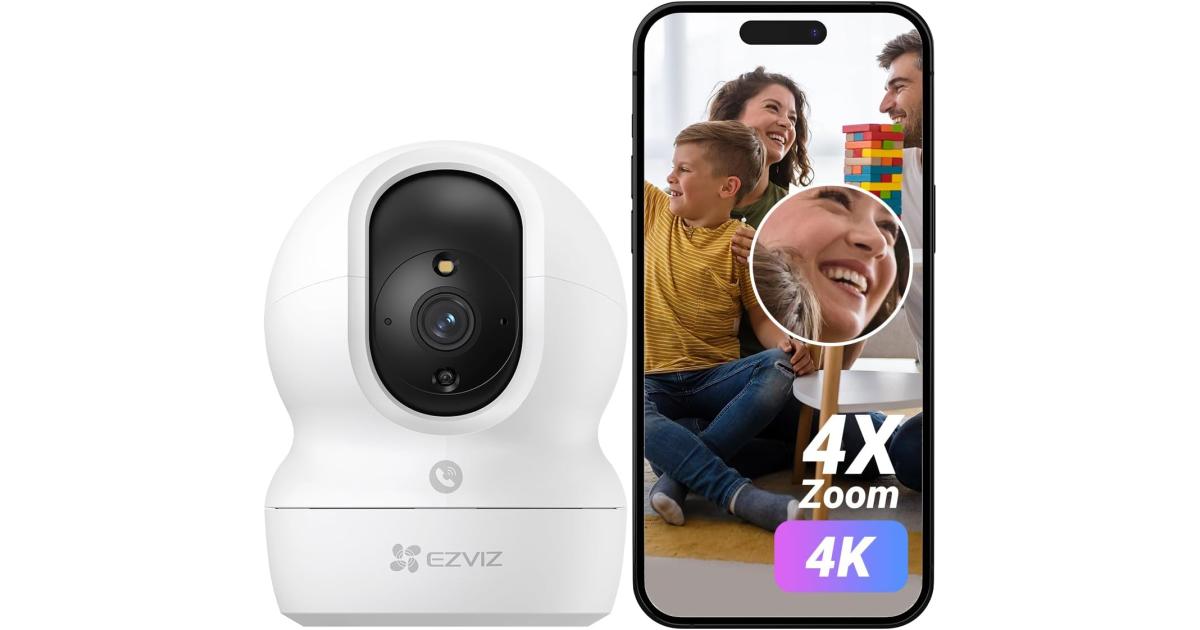شاشة EZVIZ 4K Indoor Security Camera, WiFi Camera, Baby 5GHz 2.4GHz, 360° Pan Tilt, Smart Colour Night Vision, Auto Tracking, Two Way Audio, Pre-set Points Patrol Mode, Alexa Compatible, CP1 Pro