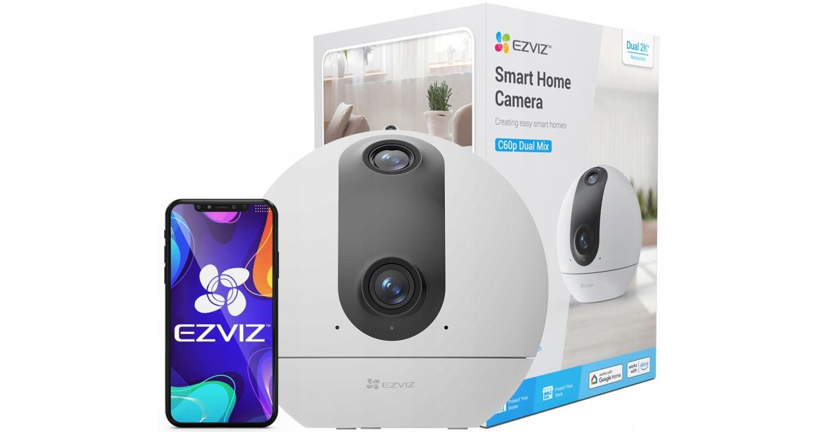 Ezviz C60p Dual Mix Smart Home Wi-Fi Camera, 2K & 2K Dual-Lens Stitching, 360° Panoramic View, IR Night Vision, Smart Tracking, Two Patrol Modes, H.265 Video Compression, White