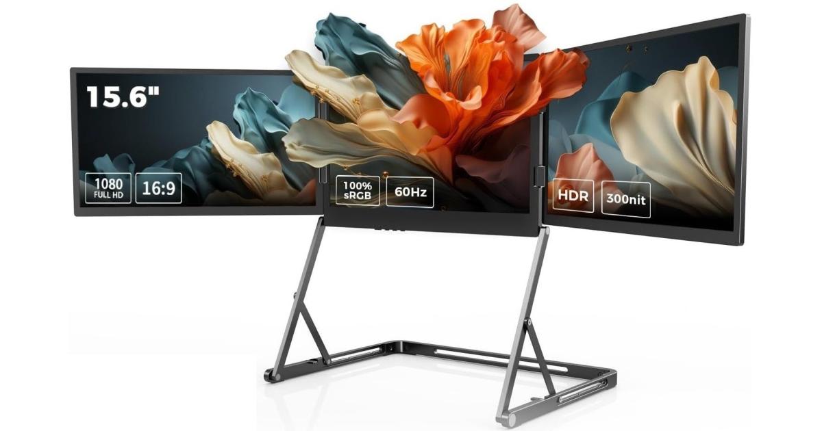 لابتوب V2COM Q1 15.6" IPS Quad Triple Monitor Extender 100% sRGB HDR, 360° Rotation, Plug & Play, Compatible with Windows/macOS (M1/M2/M3)