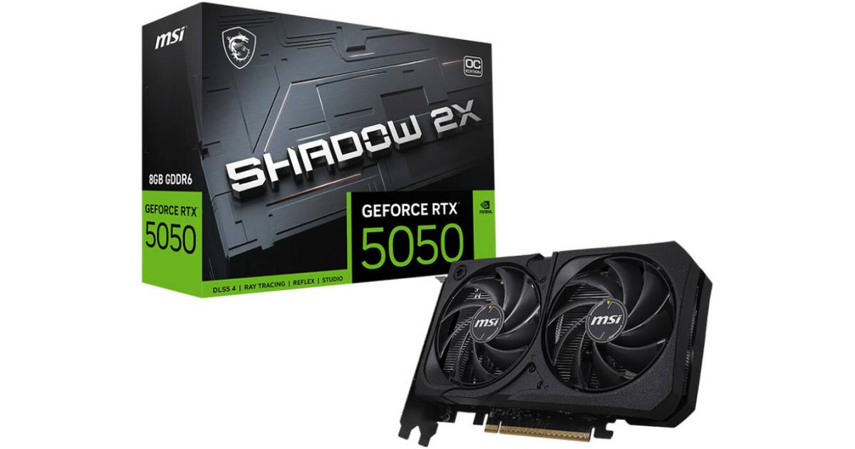 كرت شاشة MSI GeForce RTX 5050 8G SHADOW 2X OC 8GB , GDDR6 128-Bit Memory, 2602 MHz Engine Clock, 20 Gbps Memory Clock, 2560 CUDA Cores, PCI Express Gen 5 x16