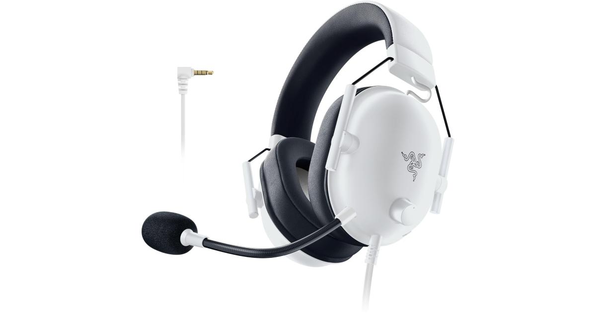 سماعة ألعاب (رأس) Razer BlackShark V2 X : Special Edition - 50mm Drivers - Cardioid Mic - Comfortable Noise Isolating Earcups - for PC, Mac, PS5, Xbox One, Nintendo Switch via 3.5mm Audio Jack - White