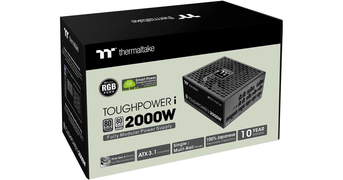 Thermaltake Toughpower i2000W ATX 3.1 PCIe 5.1 12V-2x6 Connection Smart Control Modular Ribbon Cable 80 Plus Titanium