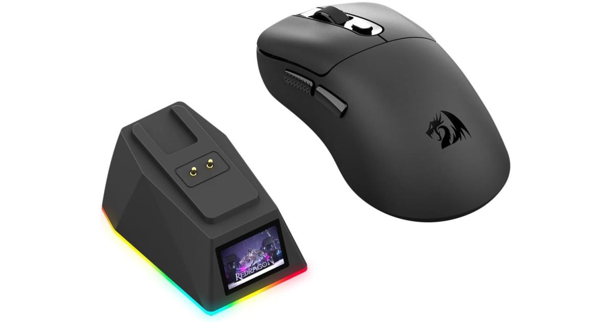 ماوس ألعاب لاسلكي Redragon M998 Ultra Lightweight 3950 Sensor with RGB Magnetic Charging Dock, BT/2.4G Wireless/Wired Optical Mice, 30000 DPI, 5 Programmable Buttons for PC/Mac, Black