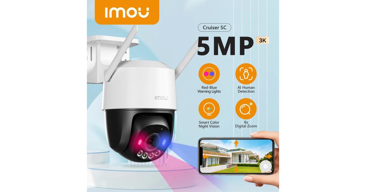 IMOU Cruiser SC 5MP WiFi Camera Red-Blue Warning Lights Outdoor Security Camera Full-Color Night Vision AI Human Detection IP66