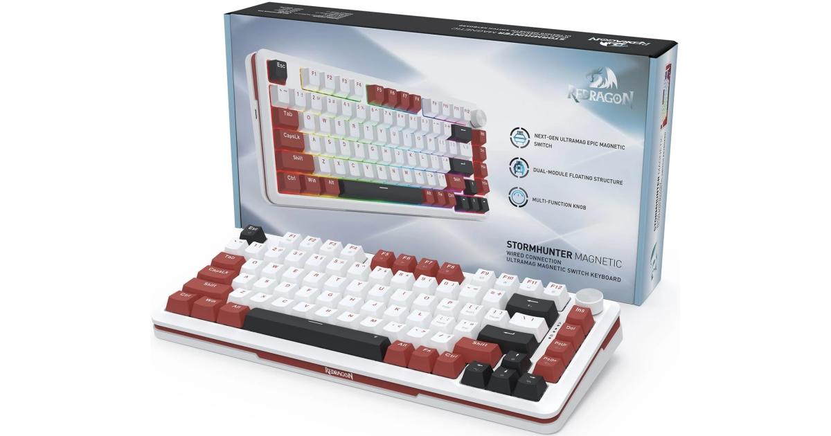 كيبورد ميكانيكي Redragon K721 Stormhunter Rapid Trigger Wired , 8000Hz Gasket Mounted RGB 75% with Volume Knob, Support Web & Client Driver, Magnetic Switch Fast Adjustable Actuation for PC / MAC