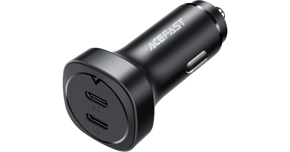 شاحن سيارة ACEFAST B2-72W Dual USB-C, Dual-port Metal Fast , Support PD30W, PPS, QC3.0/QC2.0, AFC, FCP, Compatible with Xiaomi, iPhone, Samsung, Oppo - Black