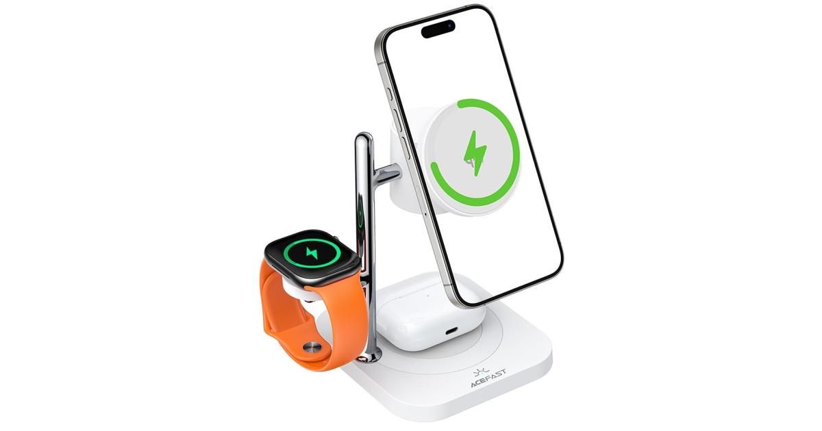 ACEFAST E39 4 in 1 Desktop Wireless Charger with Night Light Phone Watch Earphone Charging Station - White
