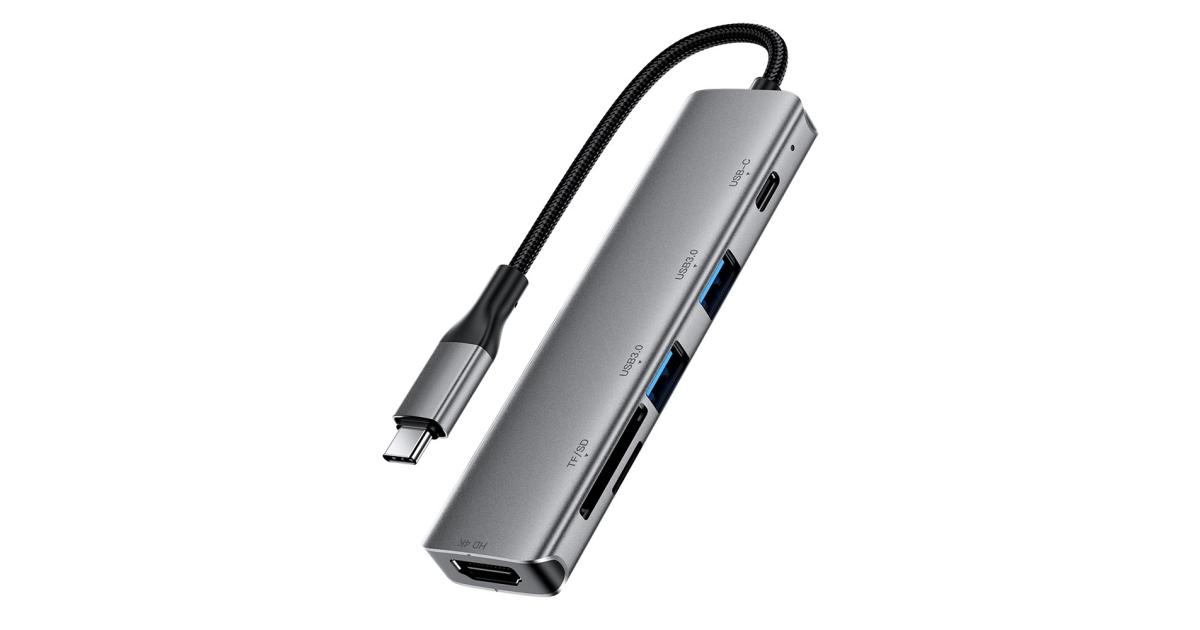 ACEFAST J18 6 in 1 USB-C Hub HDMI 4K 60Hz HD PD 90W Fast Charge Docking Station with SD / TF Card Slot - Gray