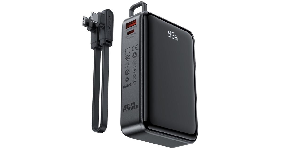 باور بنك (شاحن متنقل) ACEFAST M4 PD 67W Fast Charging 20000mAh Li-Polymer with 100W Type-C to Type-C Cable - Black