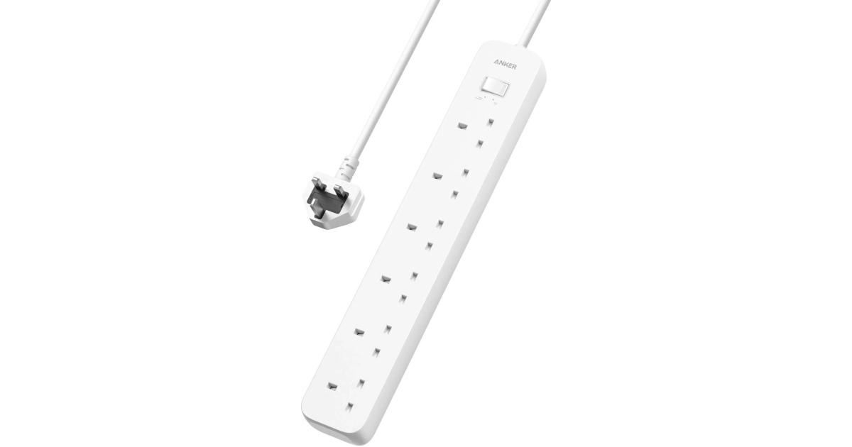 Anker Power Strip (6-in-1) AC Outlet, PowerIQ Technology, Surge Protection, Fire-Resistant Casing, On/Off Swtich, 1.8M Cable Length, White Color Extension