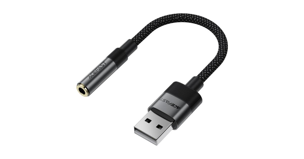 Acefast J13 Audio Adapter - Usb Male To Jack 3.5mm Female, Plug & Play, High-Fidelity Sound, No Delay, 15cm - Black