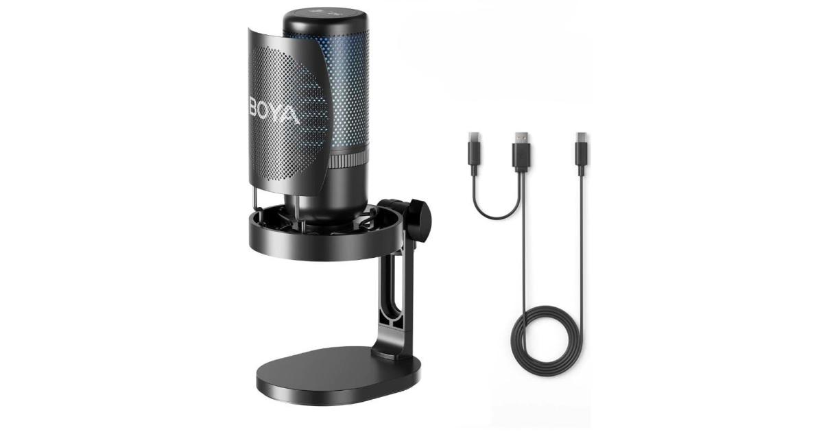 BOYA K3 RGB USB Type C Microphone for Streaming | Gaming Set | Microphone for Recording | Gaming Mic for Pc | Condenser Mic with Desktop Stand Compatible with Windows and Mac Computers. - Black
