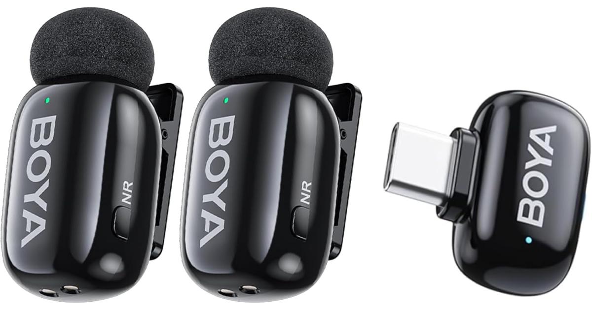 BOYA mini 2-04 Wireless Lavalier Microphone for iPhone 15-17/Android, Noise Cancellation Control, 48kHz/24-Bit, 6H Battery Mini Mic for Video Recording Interview Vlog (2TX + USB-C RX) - Black