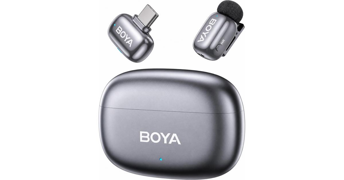 BOYA mini 2-05 Wireless Lavalier Microphone for iPhone 15-17/Android, Noise Cancellation Control, 48kHz/24-Bit, 30H Battery Mini Mic for Video Recording Interview Vlog (1TX + USB-C RX + Charging Case) - Space Gray