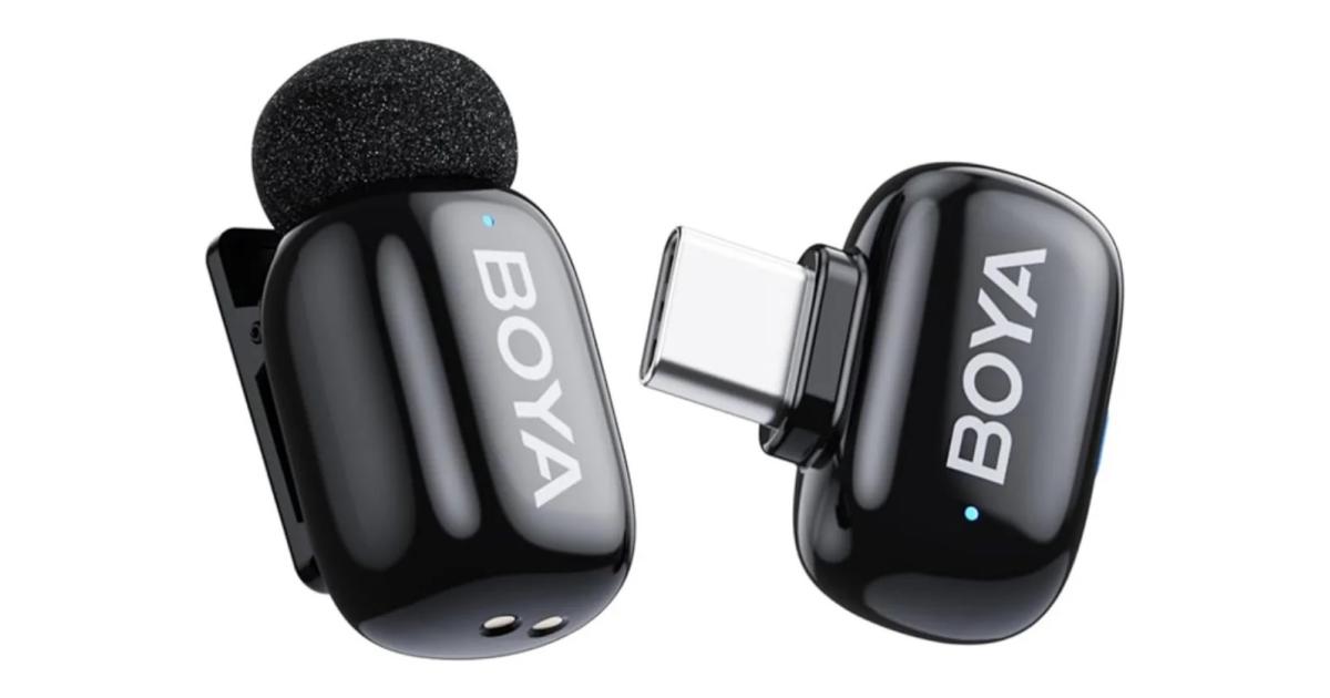 BOYA mini 2-06 Wireless Lavalier Microphone for iPhone 15-17/Android,Noise Cancellation,App Control, 48kHz/24-Bit, 6H Battery Mini Mic for Video Recording Interview Vlog (1TX + USB-C RX) - Black