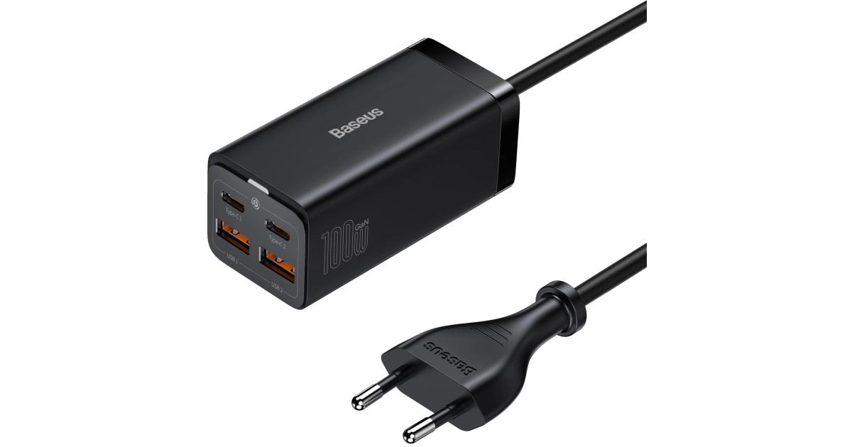 شاحن Baseus GaN3 Pro fast universal GaN 2 x USB Type C / 2x USB 100W PD3.0, QC4.0 +, AFC - black
