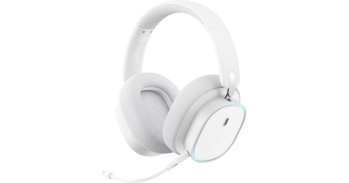 سماعات Baseus GH02 Gaming Wireless - Bluetooth 5.3, ANC, RGB, 40mm Driver, 40-Hour Playtime, IPX-6 - White