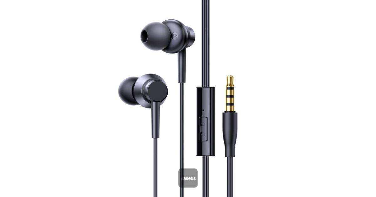 سماعة رأس Baseus Encok HZ11 3.5mm Jack Wired Earphone, Universal In-Ear Headphone with Mic - Black