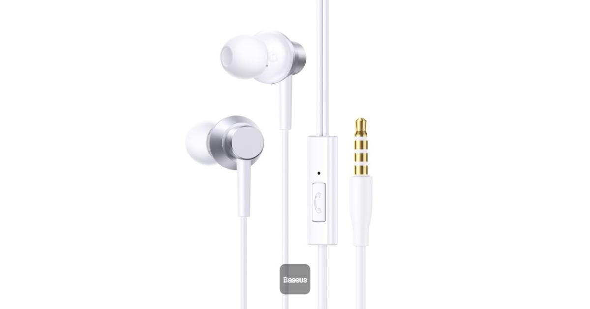 سماعة رأس Baseus Encok HZ11 3.5mm Jack Wired Earphone, Universal In-Ear Headphone with Mic - White