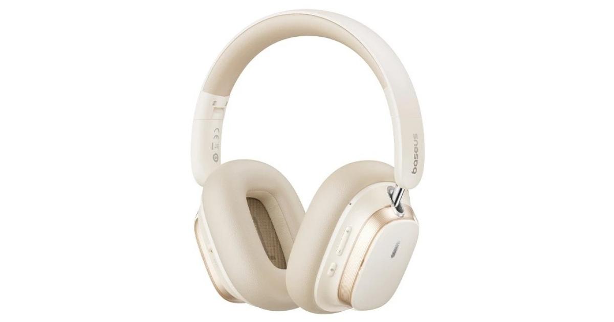 سماعة رأس Baseus Bowie H1s Bluetooth Foldable, Active Noise Cancelling Wireless Over-Ear Headphone, PX4 Waterproof, up to 100Hrs - White