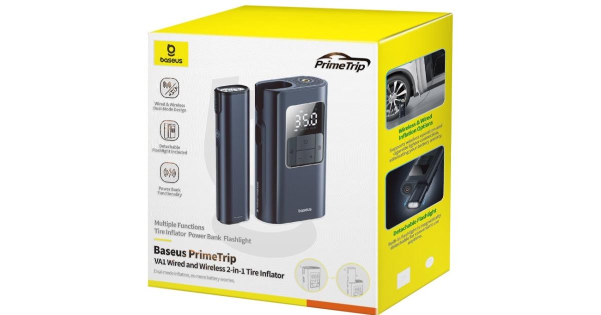 Baseus Car Tire Inflator Pumper VA1 Dual Power Wired & Wireless with Flashlight 6000mAh Power - Bank