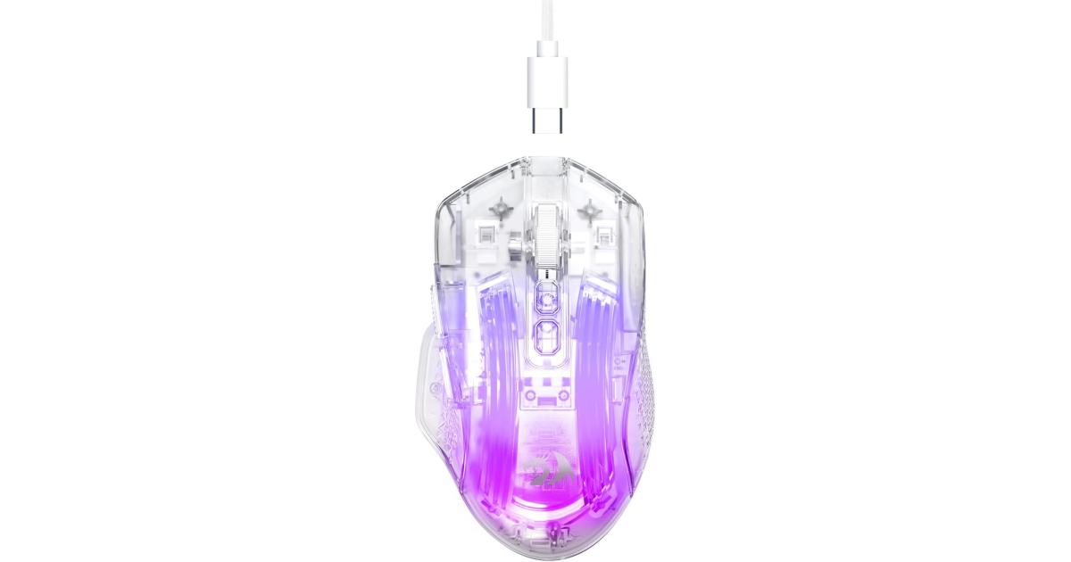 ماوس ألعاب Redragon M695 CT Wired , 24,000 DPI, 7 Programmable Button, 2 Side Buttons, 8 RGB LED Backlit Mode, Clear Transparent Shell, Light up Gamer Mice, Soft Cable for PC/Mac/Xbox, White
