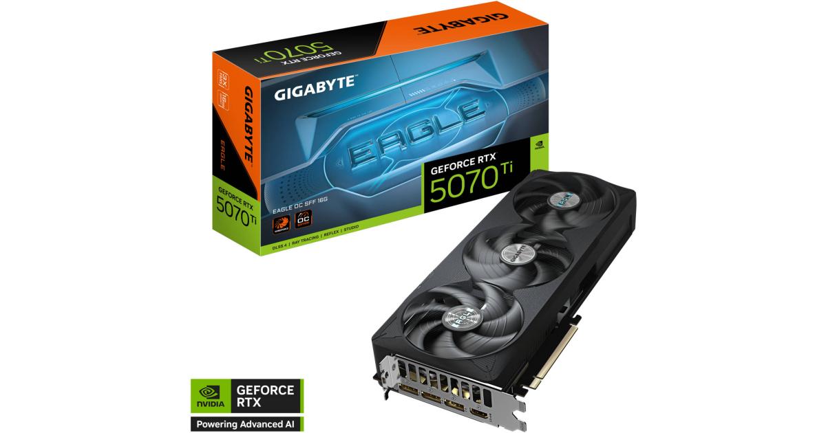 GIGABYTE GeForce RTX 5070 Ti EAGLE OC SFF Graphics Card, 16GB GDDR7 256-Bit Memory, 2542 MHz Core Clock, 28 Gbps Memory Speed, 8960 CUDA Cores, PCI Express 5.0