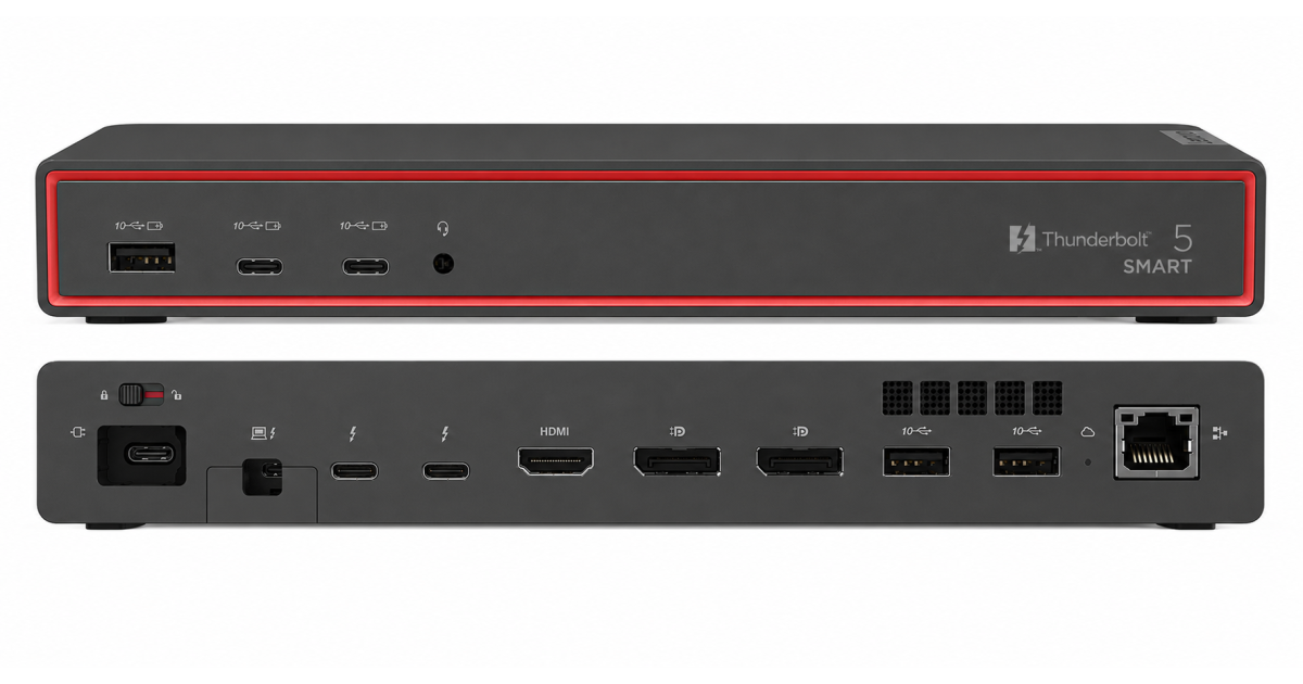 Lenovo ThinkPad Thunderbolt 5 Smart Dock 7500, 120Gbps Data Transfer, 180W Power Delivery, Multiple Display Support, 2.5Gbps Ethernet, Black