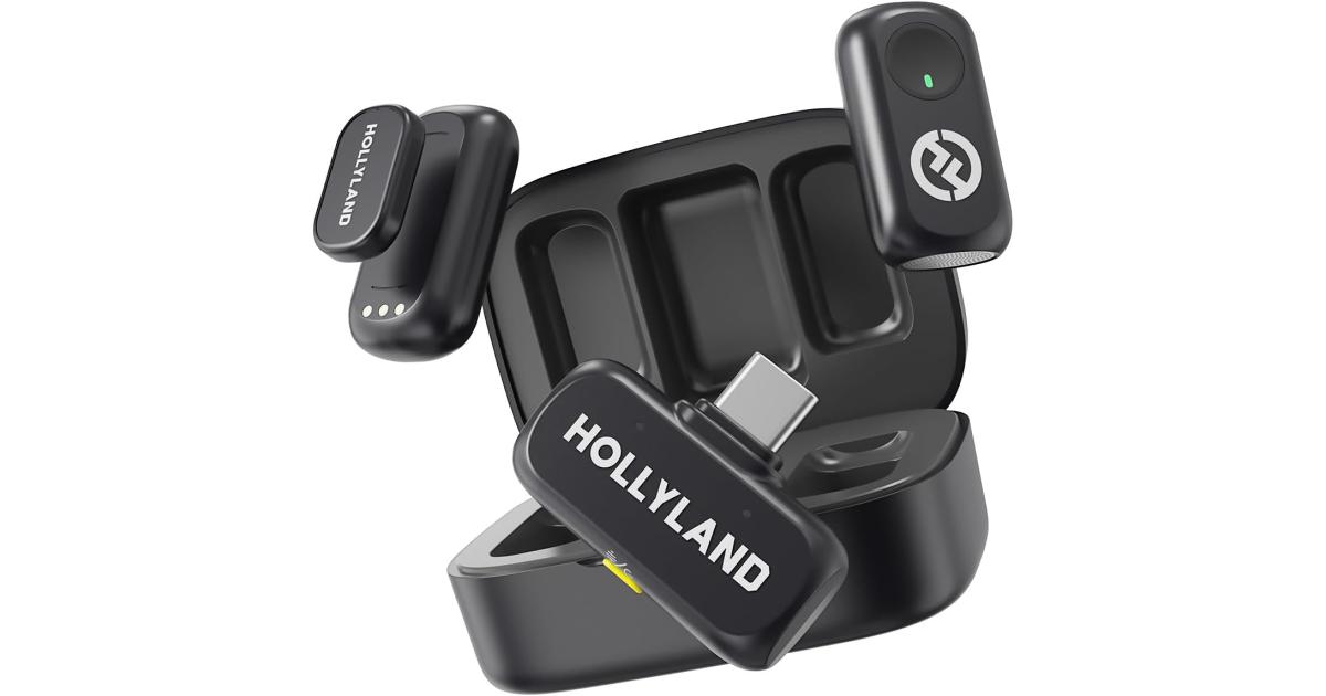 Hollyland Lark A1 Dou Wireless Microphone for iPhone 17/16/15 & Android, 48kHz/24-bit, 3-Level Intelligent Noise Cancel, Mini Mic for YouTube, Podcast, Vlogging (2TX + USB-C RX + Charging Case) - Black