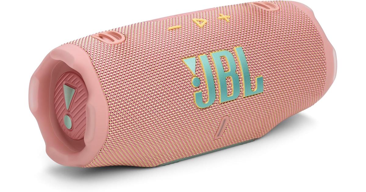 باور بنك (شاحن متنقل) JBL Charge 6 - Portable Waterproof & Drop-Proof Bluetooth Speaker, Bold Pro Sound with AI Sound Boost, 28Hrs of Playtime, Built-in & Comes with a Sturdy/Removable Carrying Strap - PINK