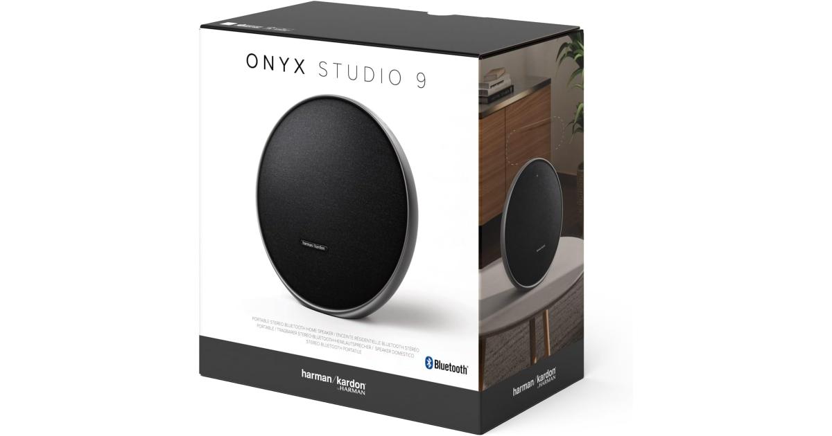 Harman Kardon Onyx Studio 9 Portable Speaker, 50W RMS Output Power, 1x 120mm Woofer, 3x 20mm Tweeter, Bluetooth 5.3 Connectivity, Type-C Port, Black