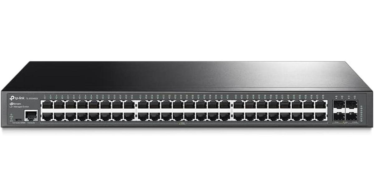TP-Link TL-SG5452X | 48 Port Gigabit Switch, 4 x 10GE SFP+ Slots | L2+ Smart Managed | Omada SDN Integrated | IPv6 | Static Routing | Support QoS, IGMP & LAG | 5 Year Manufacturer Warranty