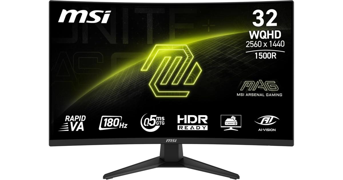 شاشة MSI MAG 321CQF E18 32" Curved 1500R QHD 2K 1440P 180Hz AMD FreeSync 0.5ms HDR Ready Low Blue Light Ai Vision Gaming Computer - Black