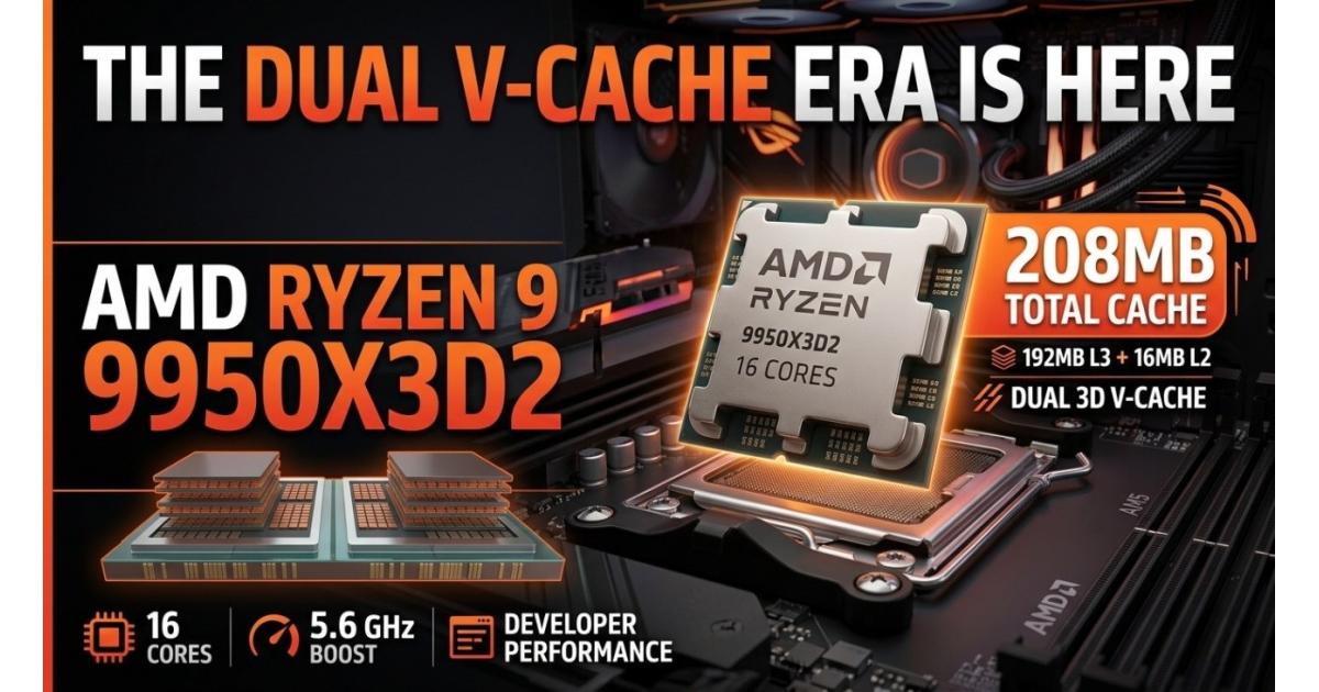 معالج كمبيوتر مكتبي AMD RYZEN 9 9950X3D2 16-Core 4.3GHz (5.6 GHz Max Boost) 208MB Cache AM5 , Tray
